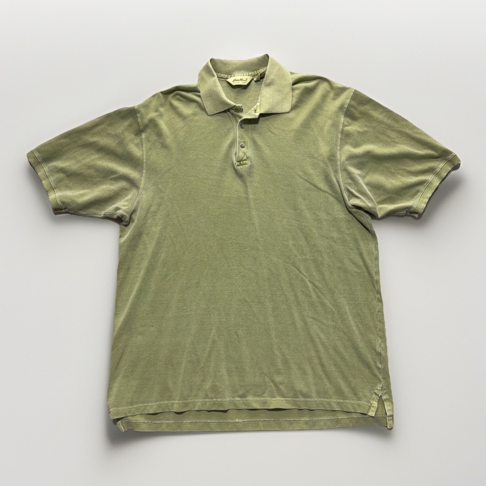 Vintage Eddie Bauer Polo Shirt Mens L Green Outdoor Casual Preppy Pique Knit Y2k